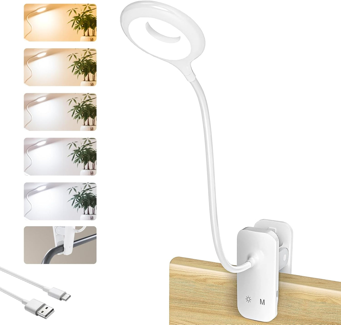 CUHIOY Rechargeable Clip on Reading Light for Bed, Battery Desk Lamp, 5 Color 5 Brightness & Touch Control Headboard Lamp, Large Clamp Lamp with Flexible Neck, Eye Protect LED Bedside Light, Pink