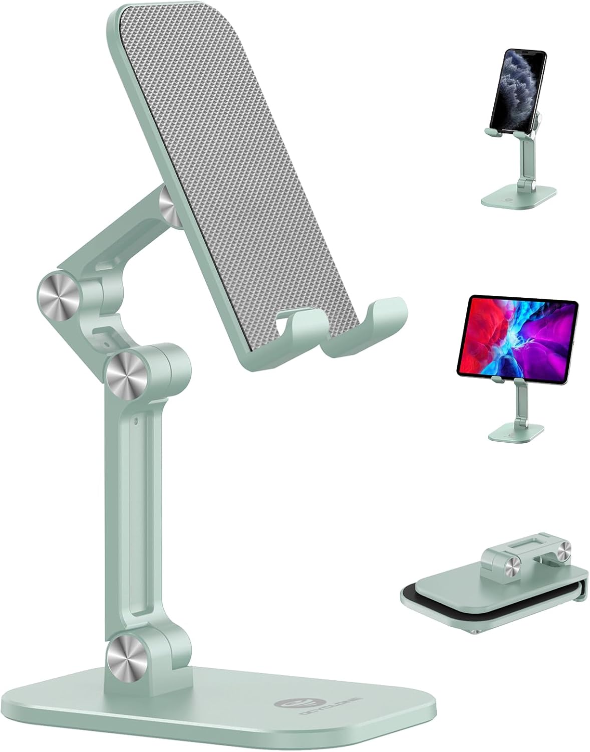 OCYCLONE Phone Stand, Cell Phone Stand Holder for Desk Office Accessories Adjustable Height and Angle Foldable iPhone Stand Compatible with 4"-13" All Phones iPad Tablet - Black