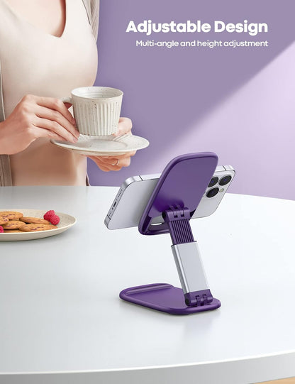 Lamicall Cell Phone Stand for Desk - [Height Adjustable] Foldable Mobile Phone Holder, Portable Stand for iPhone 17 16 15 14 13 12 11 Pro Max Plus Air, Galaxy S25, Office Gift, Telephone Accessories