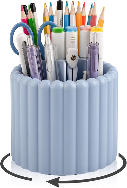 Anyoifax 360° Rotating Pen Holder 7 Slots Desk Organizer Removable Pencil Cup Plastic Art Supplies and Accessories Desktop Storage Box Caddy for Office, School, Home (White)
