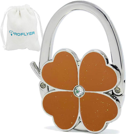 ROFLYER Clover Design Foldable Handbag Hanger Folding Purse Table Hook Holder(White)