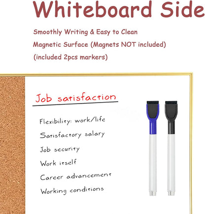 Okydoky Cork Board White Board Combo, Small Size 10.6" x 14.6" Magnetic Dry Erase Board/Bulletin Combination Board, Gold Aluminum Frame, for Home, Office, School(ZHBB-Gold-2737)