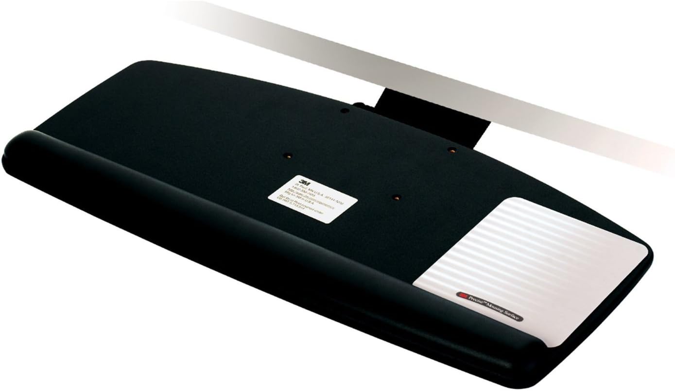 3M Keyboard Tray, Just Lift To Adjust Height And Tilt, Sturdy Tray Includes Gel Wrist Rest And Precise Mouse Pad, Swivels Side To Side And Stores Under Desk, 23" Track, Black (AKT90LE)