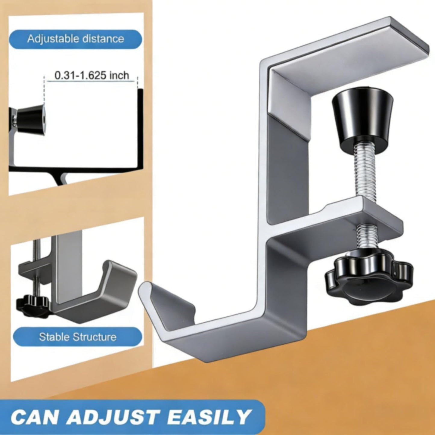 JAKO Headphone Stand - Aluminum Alloy Headphone Holder, Under Headset Stand for Desk Fit for PC Gaming Headset Hanger Hook Suitable for Office, Computer, Student Class Desk, Handmade Creator Table