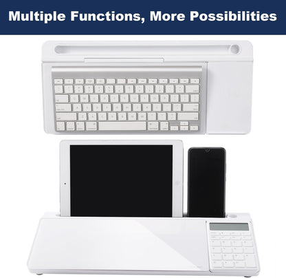 TSJ OFFICE Small Desktop Whiteboard -Glass Dry Erase Board Computer Keyboard Stand White Board Surface Pad with Drawer, Desk Organizers with Accessories for Office, Home, School Supplies - White