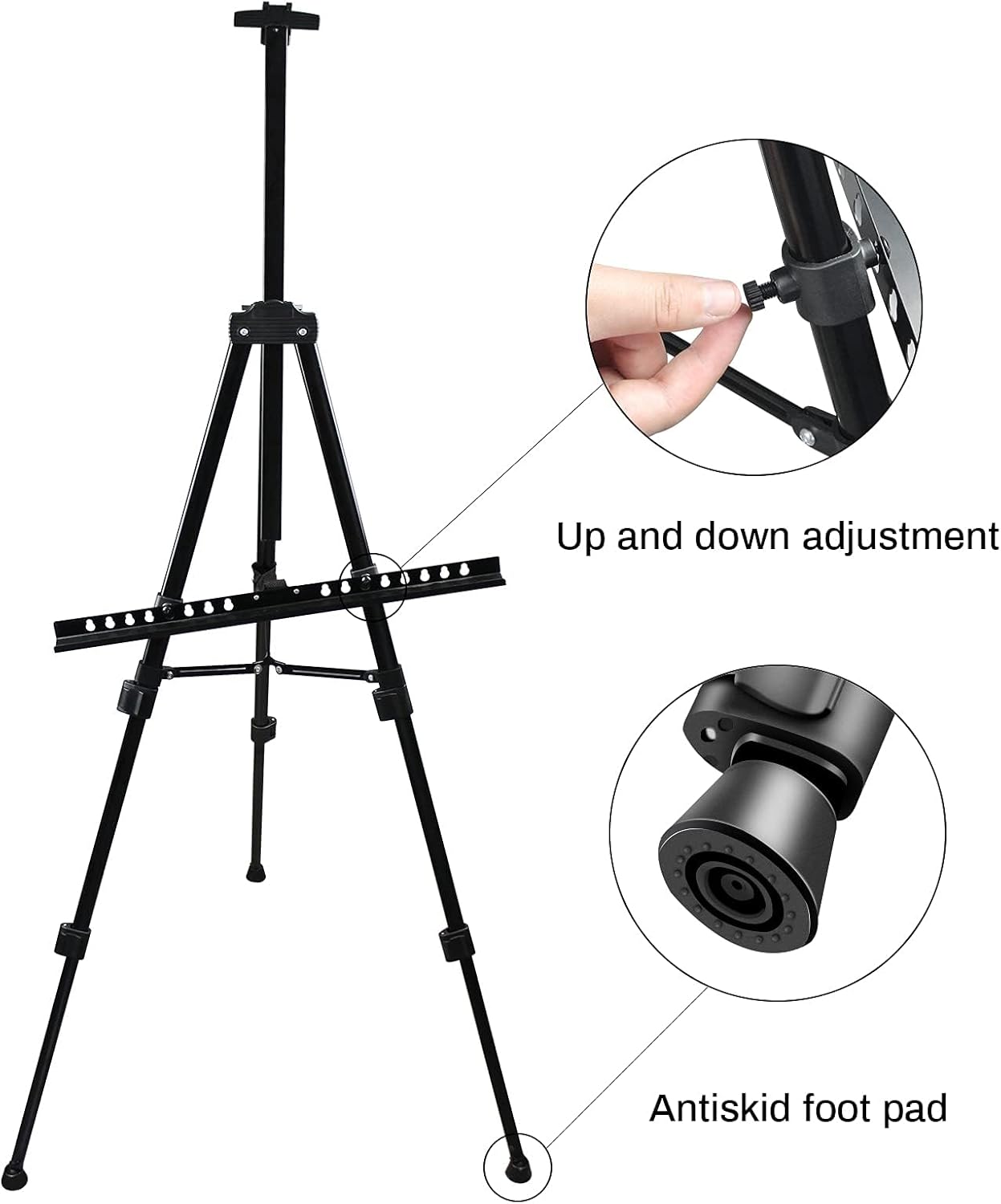 Art Easel Stand for Painting and Sign - RRFTOK 17 to 66 Inch Adjustable Aluminum Tripod Easels for Display, Portable Canvas and Poster Stand with Carry Bag for Beginners, Students and Classroom Use