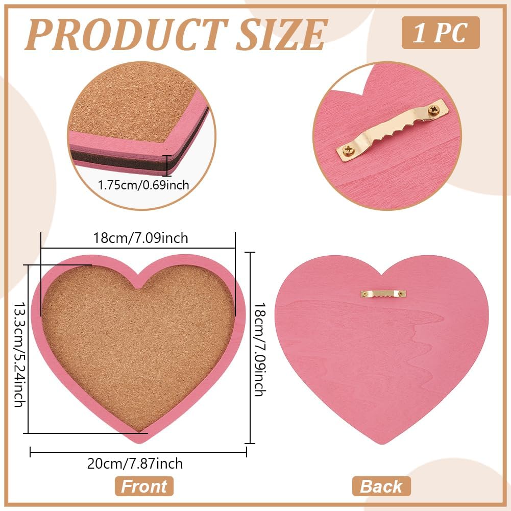 BENECREAT Pearl Pink Heart Pin Cork Board, 7.8x7.1inch Bulletin Display Board Wall Mounted Cork Board with Pink Frame for Brooch Pin Storage Display, Office Home and School Decor