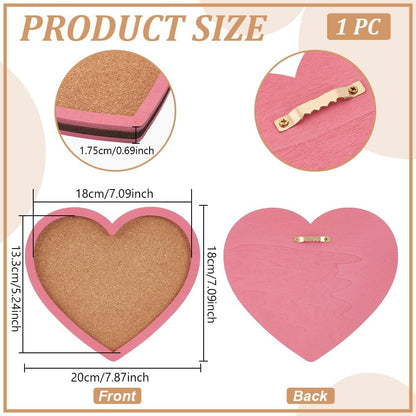 BENECREAT Pearl Pink Heart Pin Cork Board, 7.8x7.1inch Bulletin Display Board Wall Mounted Cork Board with Pink Frame for Brooch Pin Storage Display, Office Home and School Decor
