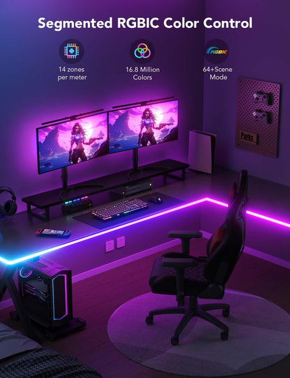Govee RGBIC Gaming Lights, 10ft Neon Rope Lights Soft Lighting for Gaming Desks, LED Strip Lights Syncing with Razer Chroma, Support Cutting, Smart App Control, Music Sync, Adapter (Only 2.4G Wi-Fi)