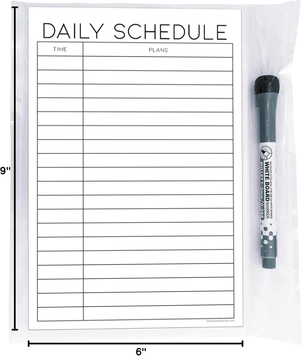 Dry Erase Daily Schedule Planner Sticker Decal by Glassboard Studio | Removable & Reusable | Magnetic Fine-Tip Marker Included (9 x 12 inches, White)