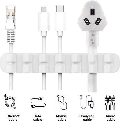 SOULWIT Upgraded Cable Holder, Cable Management Cord Organizer Clips Silicone Self Adhesive for Desktop USB Charging Cable Power Cord Bedside Wire PC Office Home (3/5/7 slot,White)
