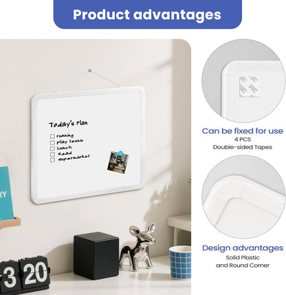 Small Dry Erase Board for Wall, 16" x 12" Double-Sided Hanging Whiteboard, Magnetic White Board with 4 Markers, 4 Magnets and 3 Mini Sticky Notes, Portable Whiteboard for Kids, School, Home, Office