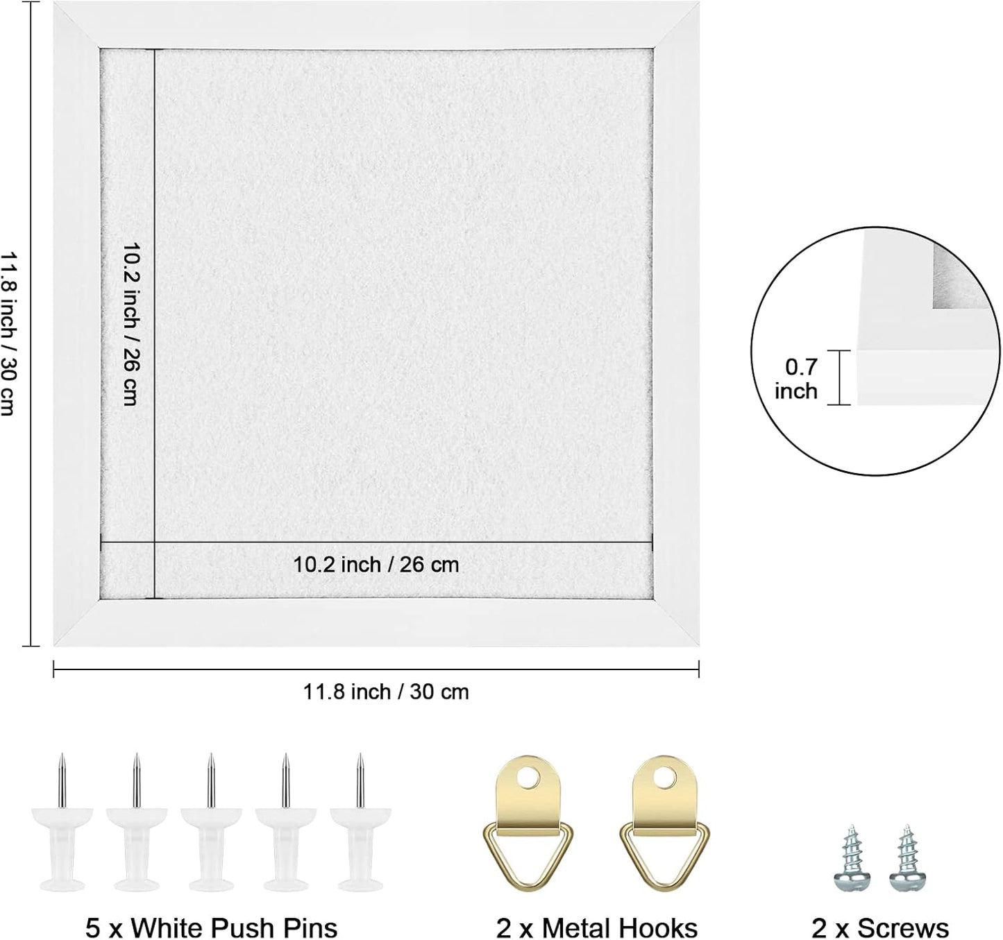 Cork Board Bulletin Board, Cork Boards for Walls with Felt, Small Corkboard with White Frame, Decorative Hanging Pin Board for Home School Office, Vision Board, 11.8x11.8 inches White 1pc
