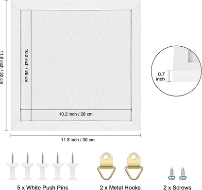 Cork Board Bulletin Board, Cork Boards for Walls with Felt, Small Corkboard with White Frame, Decorative Hanging Pin Board for Home School Office, Vision Board, 11.8x11.8 inches White 1pc