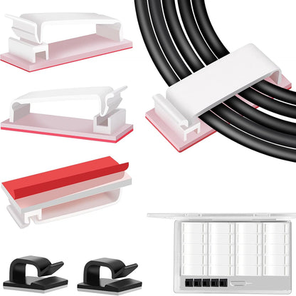 100 PCS Adhesive Cable Clips Black (Small & Large), Upgraded Wire Holder for Wall Cord Organizer Cable Management Under Desk, Outdoor Light Clips Hooks for LED, Car Dash Cam, HDMI, Extension Cord
