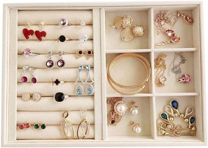 Velvet Sunglasses Organizer Tray 4 Slot, Stackable Eyewear & Glasses Display Case, Premium Beige Velvet, Scratch-Free Lining, Drawer Insert for Dressing Table Vanity Home Retail Trade Show