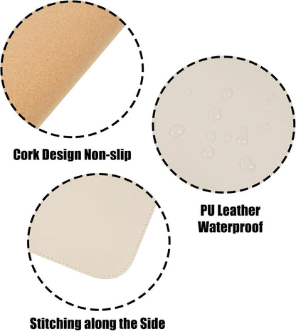 Double-Sided Keyboard Mouse Pad, 31.5"x15.7" PU Leather and Cork Desk Mat Large Overlocked-Edge Desk Pad with Matching Thread, Black