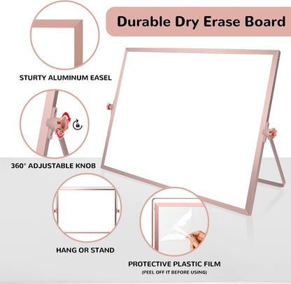 Dry Erase White Board, 16inX12in Large Magnetic Desktop Whiteboard with Stand, 10 Markers, 4 Magnets, 1 Eraser, Portable Double-Sided White Board Easel for Memo to Do List Desk Office