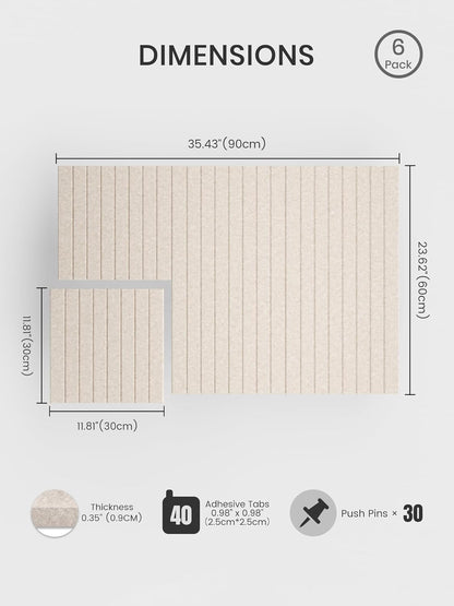 Bumusty Large Cork Board Alternative-48 x 36" Felt Bulletin Board Tiles, with 30 Pushpins, 70 Adhesive Tabs, Fine-Stripe 12-Pack, Cork Boards for Office Push Pin Board Felt Board-Oatmeal