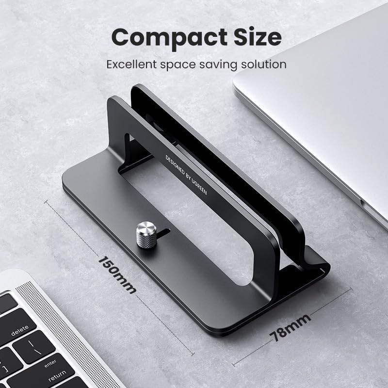 UGREEN Vertical Laptop Stand Holder for Desk Compatible with MacBook Pro, MacBook Air Stand Vertical Aluminum Adjustable for Up to 17.3 Inch Gaming Laptop, Gray