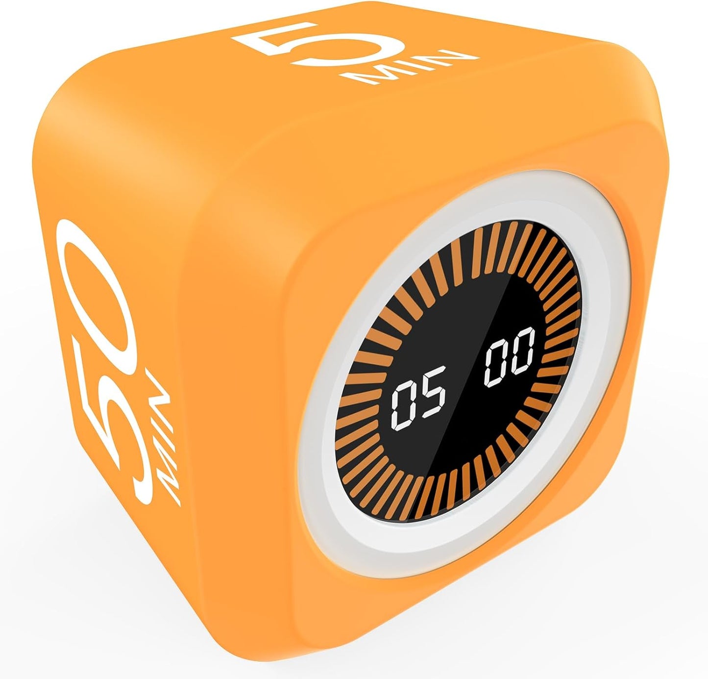 Rotating Cube Visual Pomodoro Timer 5, 25, 10 50 Minutes Preset + Custom Countdown, Rechargeable Desk Productivity Flip Timer with Detachable Silicone Cover for ADHD Study Work Kitchen School (White)