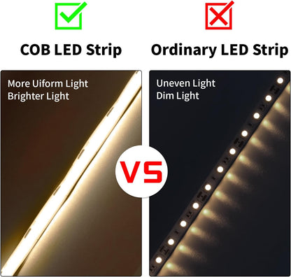 32.8FT/10M Blue COB LED Strip Light, 3200LEDS LED Tape Lights, High Bright CRI93+ Flexible Dimmable Light Strip for Bedroom TV Backlight Monitor Gaming Room Bar Decor(with Plug)