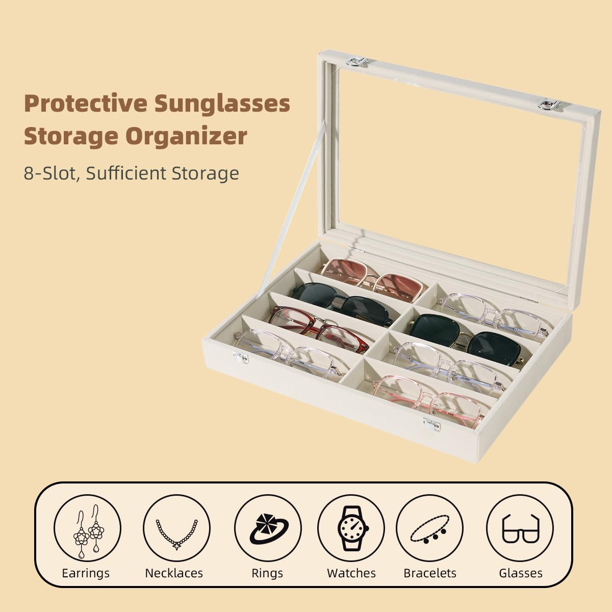 Glasses Holder Box Drawer Sunglass Organizer for Men Clear Storage Case 8 Slot Multiple Reading Glasses Display