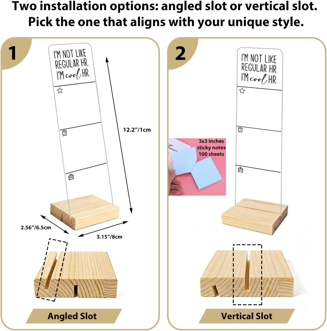 Monitor Memo Board with Removable Wooden Base Acrylic Portable Sticky Note Holder, It's Fine I'm Fine Everything is Fine Logo Office Desk Desk Set Sticky Notes 100 Sheets