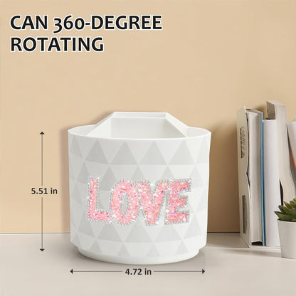 Desk Organizer, 360-Degree Rotating Pencil Pen Holders For Desk, Diamond Pattern Pen Organizer With 5 Compartments, Cute Desk Accessories Decor For Office, School,Home,Art Supply (White)