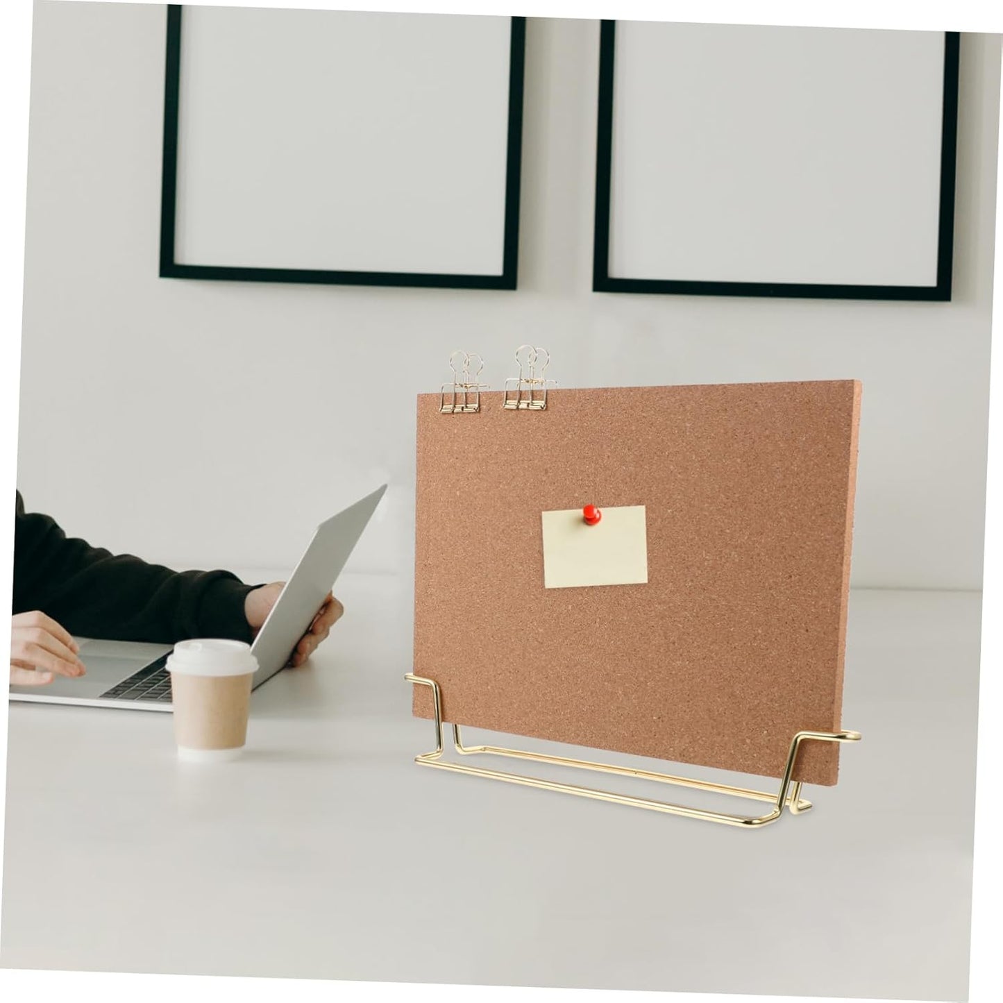 STOBOK 12X8.66 Inch Cork Board with Stand and Frame Small Desktop Bulletin Board for Office Message Photo Display Reusable Pin