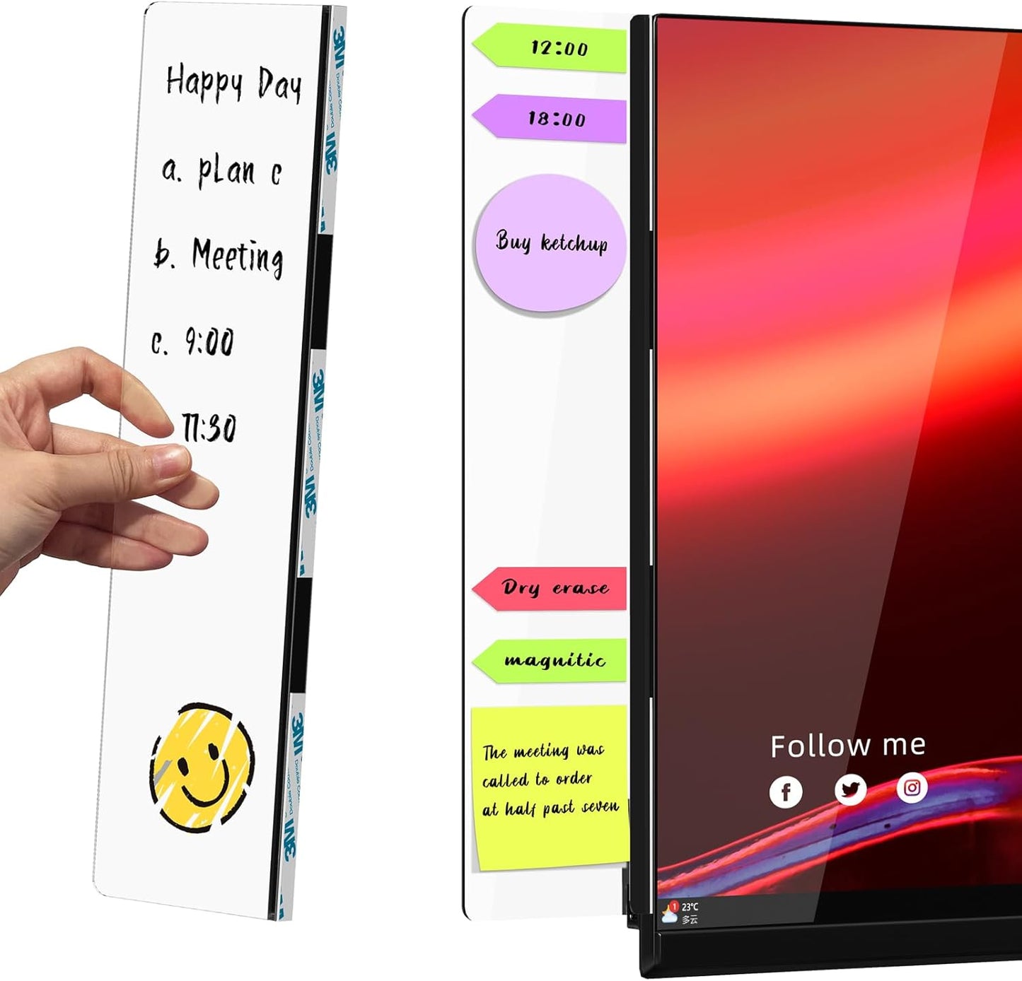 Crpich Large Transparent Memo Board – 13.2" x 3.3", 1 Pack Clear Acrylic Monitor Side Panel with 3M Adhesive, Sticky Note Holder for Office Desk