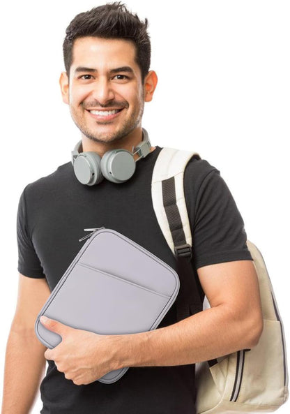 8-9 Inch Tablet Sleeve Bag, Padded Travel Pouch for Galaxy Tab A9 8.7/Tab A 8.4/Fire HD 8, Portfolio Style with Mesh Pocket and Compartments for Accessories (PU-Gray9)