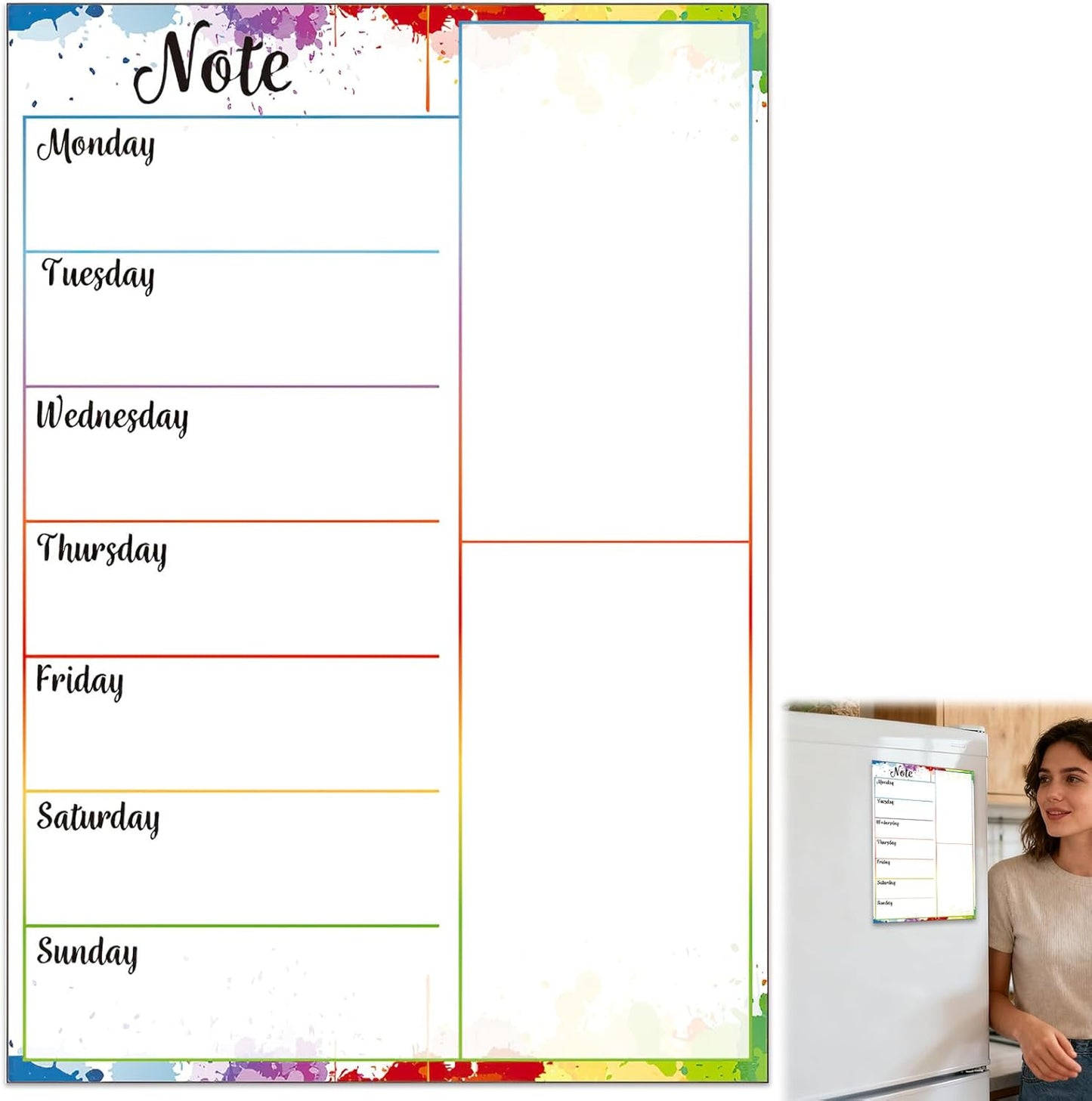 Magnetic Weekly Meal Planner for Refrigerator, 8x12'' Dry Erase Menu Board, Stain Resistant Whiteboard, Strong Magnetic Backing, Ideal for Families, Students, Roommates, Notes, Grocery Lists (A)