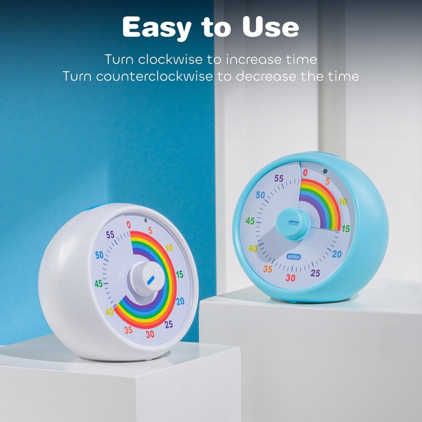 Visual Timer for Kids, 60-Minute Countdown Timer for Classroom Office Kitchen, Desk Timer Kids Time Management Tools with Silent Operation, Pomodoro Time Rainbow Pattern (Pink)