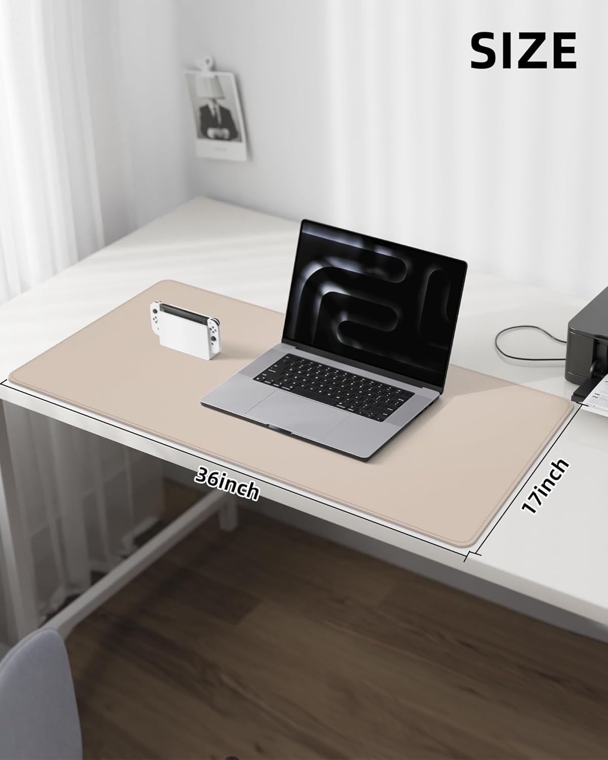 AFIING Desk Pad Protector 23.6" x 13.7" - Non-Slip Waterproof PU Leather Desk Mat for Mouse, Keyboard, Laptop, Office and Home Workspace (Beige)