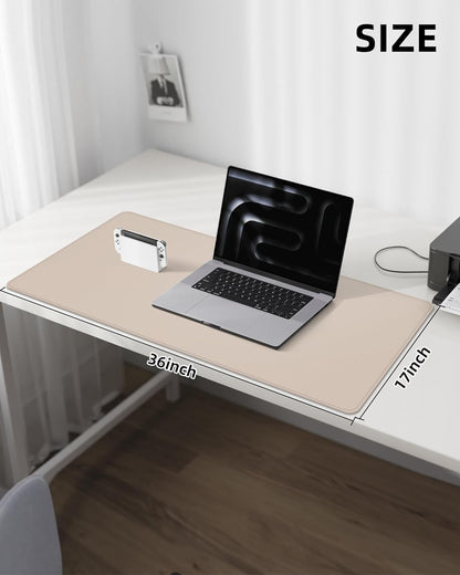 AFIING Desk Pad Protector 23.6" x 13.7" - Non-Slip Waterproof PU Leather Desk Mat for Mouse, Keyboard, Laptop, Office and Home Workspace (Beige)