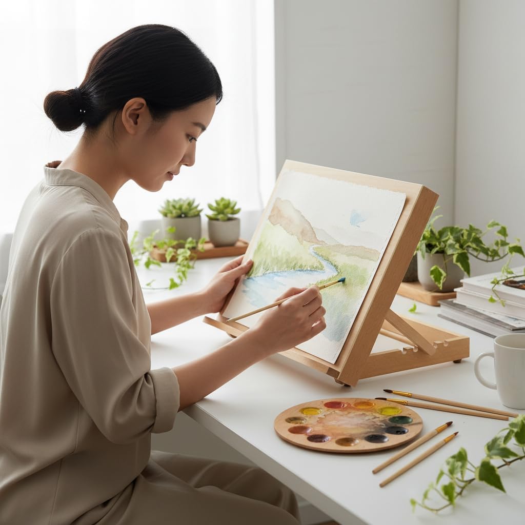 Adjustable Beech Wood Tabletop Easels for Painting and Drawing Supplies - Portable Drafting Table & Art Stand, 5-Position Desk Easel with Smooth Art Board for Studio Sketching (16.5" x 12.5")