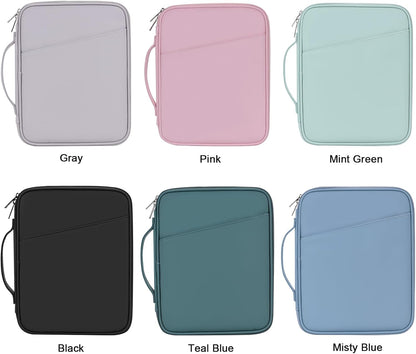 8-9 Inch Tablet Sleeve Bag, Padded Travel Pouch for Galaxy Tab A9 8.7/Tab A 8.4/Fire HD 8, Portfolio Style with Mesh Pocket and Compartments for Accessories (PU-Gray9)