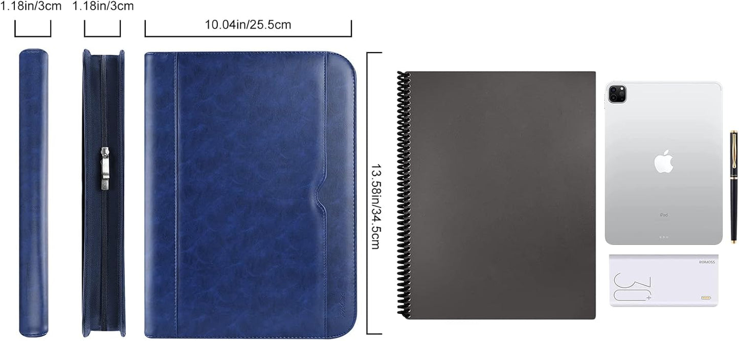 ProCase Portfolio Business Padfolio Folder with Zipper, Conference Meeting Executive File Legal Document Organizer with Pockets Letter Size A4 Writing Pad Notepad Padfolio -Black