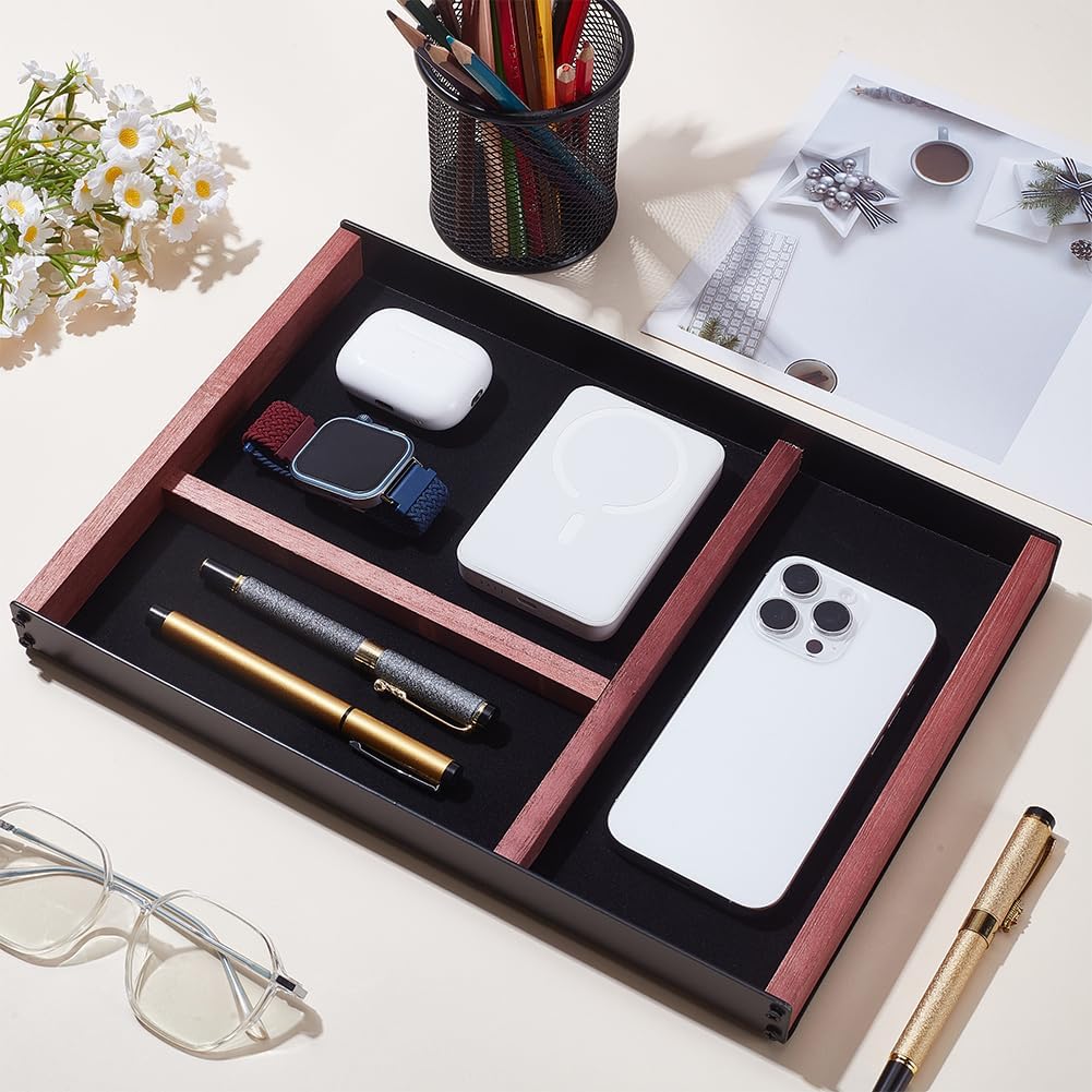INFUNLY Walnut Pen Gift Box 7.5x3.2x0.8 Inches Brown Pen Case with Velvet Padding Ballpoint Pen Box Wood Lid Jewelry Display Case Rectangle Pen Tray for Jewelry Birthday Gift Souvenir Business Gift