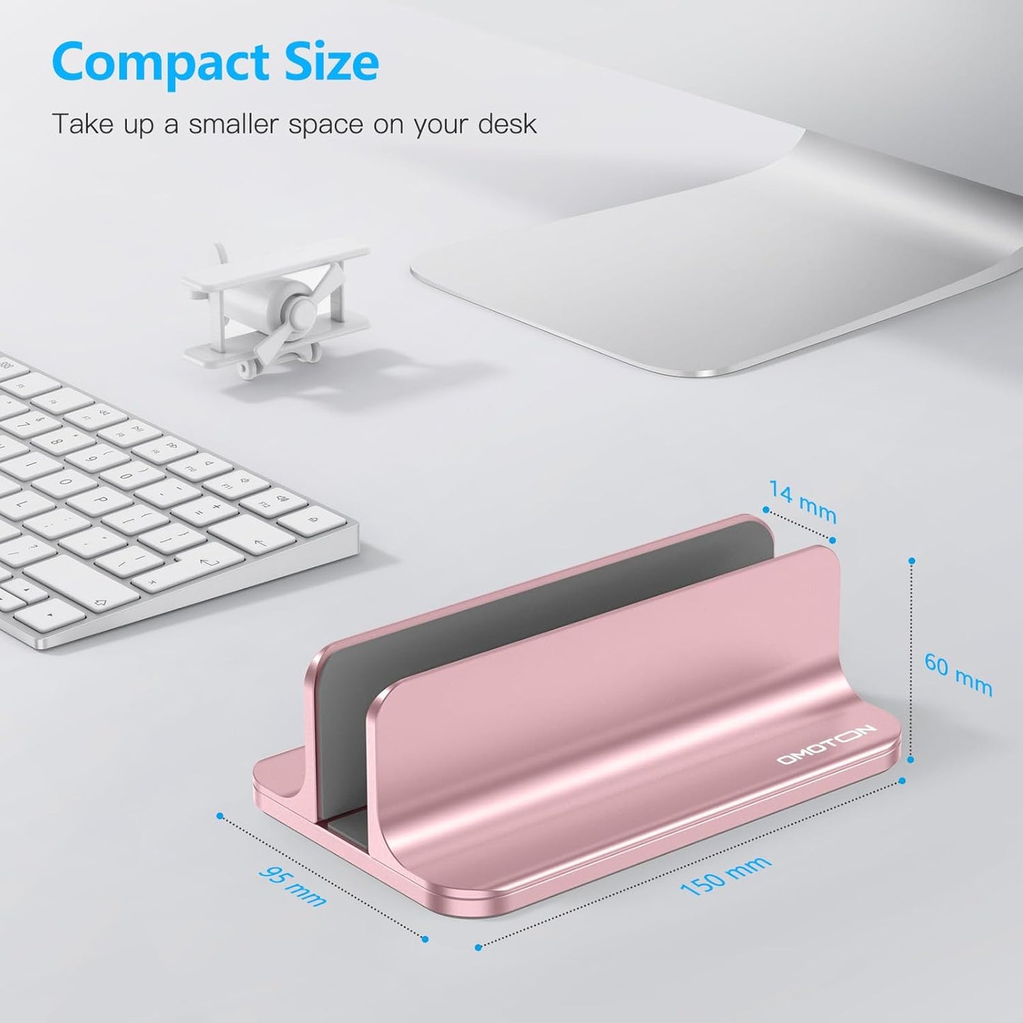 OMOTON Vertical Laptop Stand Holder, Desktop Aluminum Stand for MacBook with Adjustable Dock Size, Fits All MacBook, Surface, Chromebook and Gaming Laptops (Up to 17.3 inches), Silver