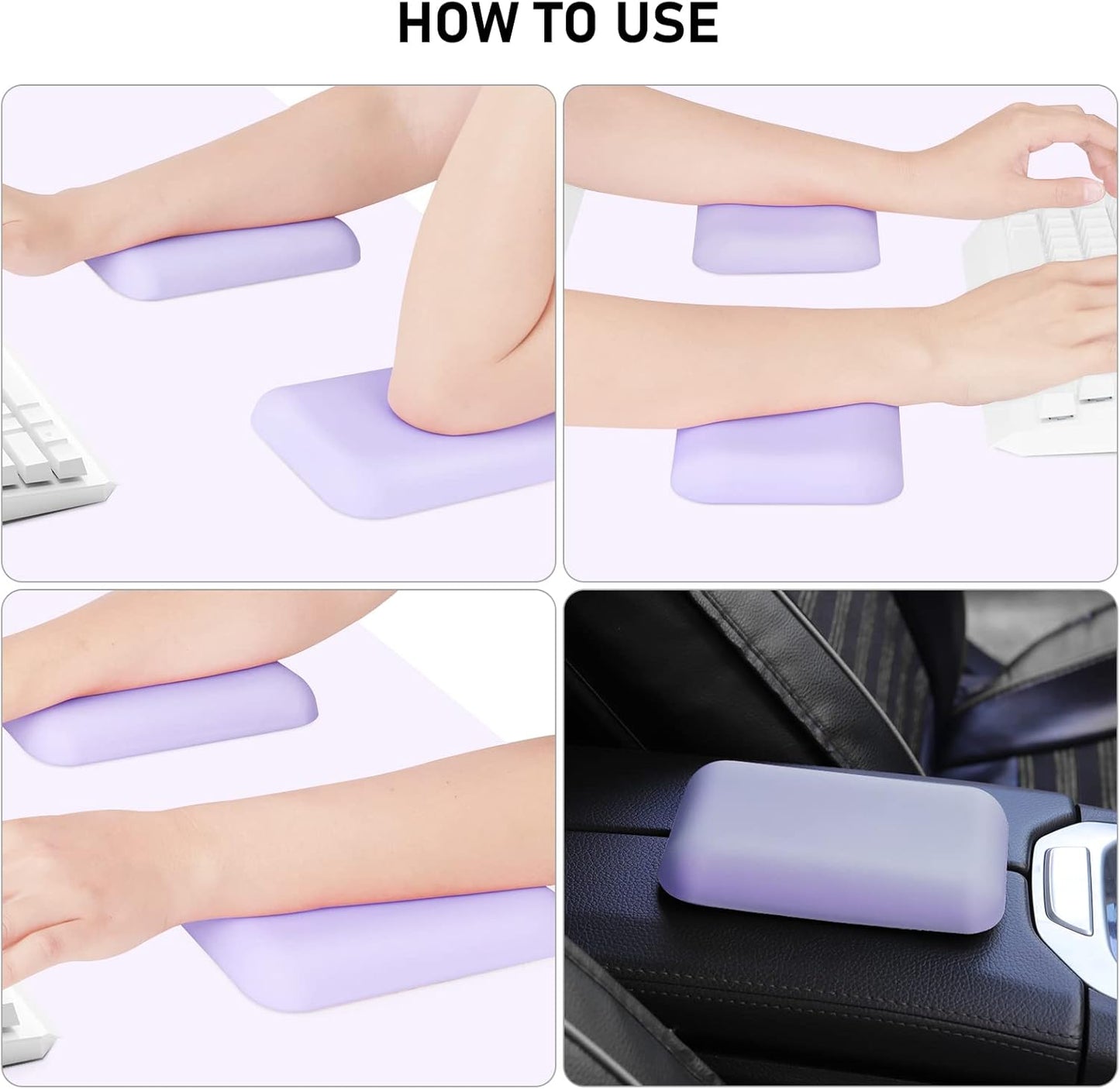Leolee Elbow Rest Pads for Desk, Black Ergonomic Arm Rest Pads with Memory Foam & Non-Slip Base, Armrest Cushion Support Pad Relieve Elbow and Wrist Pain for Computer, Office, 2 Packs