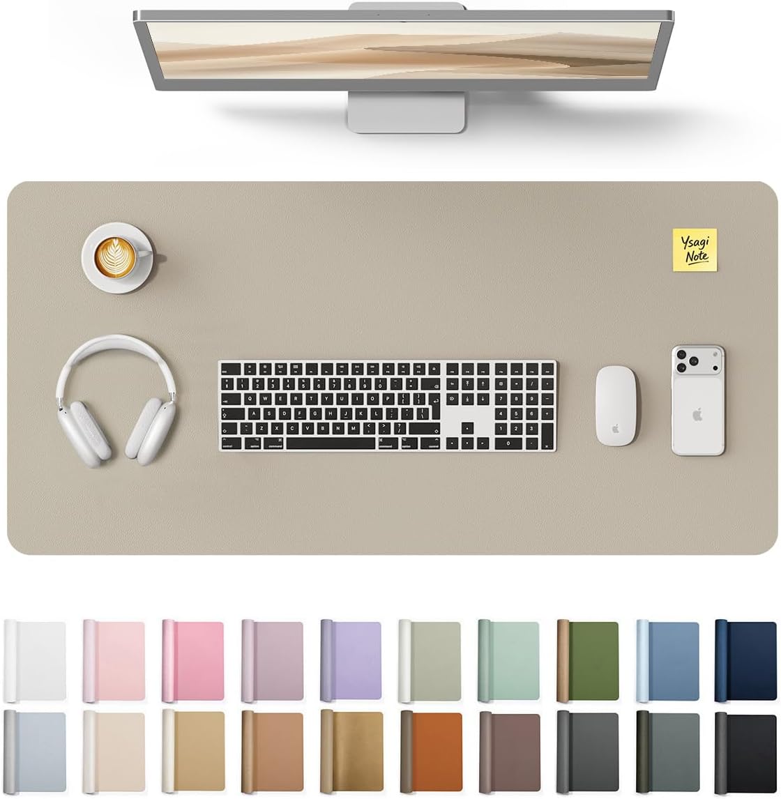 YSAGi Leather Desk Pad Protector, Large Mouse Pad, Non-Slip PU Leather Desk Blotter, Waterproof Writing Pad for Office and Home (31.5" x 15.8", Eggshell) - Colors B