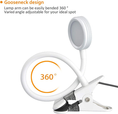 LEPOWER Clip on Light/Reading Lights/Book Light/Desk Lamp Color Changeable/Night Lights Clip on for Desk, Bed Headboard and Computers, Adapter Included (Black) Metal