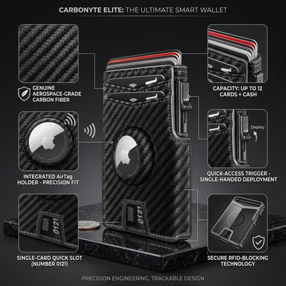 Mens Wallet with AirTag Holder, RFID Blocking, Pop-Up Aluminum Card Holder, ID Window, Money Clip, Fits up to 12 Cards, Slim & Minimalist, Smart, MicroFiber (Black), Gift Box, Billetera para Hombre
