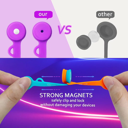 SUNFICON 6 Pack Magnetic Cord Organizers Cable Clips Cable Straps Silicone Twist Ties Colorful Headphone Cord Keeper Holder Manager Bookmark Whiteboard Fridge Magnet Keychain Gift Home,Office,School