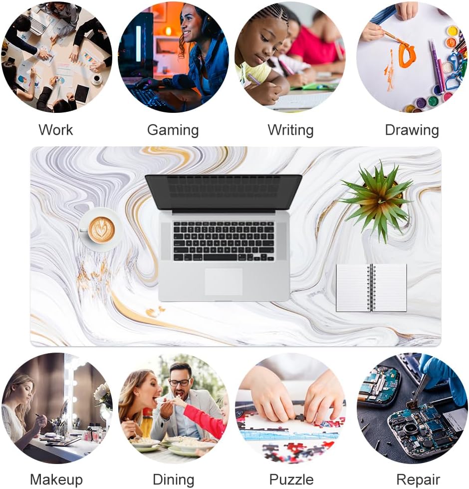 QIYI Large Mouse Pad, Cute Pink Desk Mat for Desktop, Women Girls PU Leather Desk Pad Waterproof Gaming Mousepad, Rose Gold Marble Computer Protector Writing Pad for School Office Home 31.5" x 15.7"