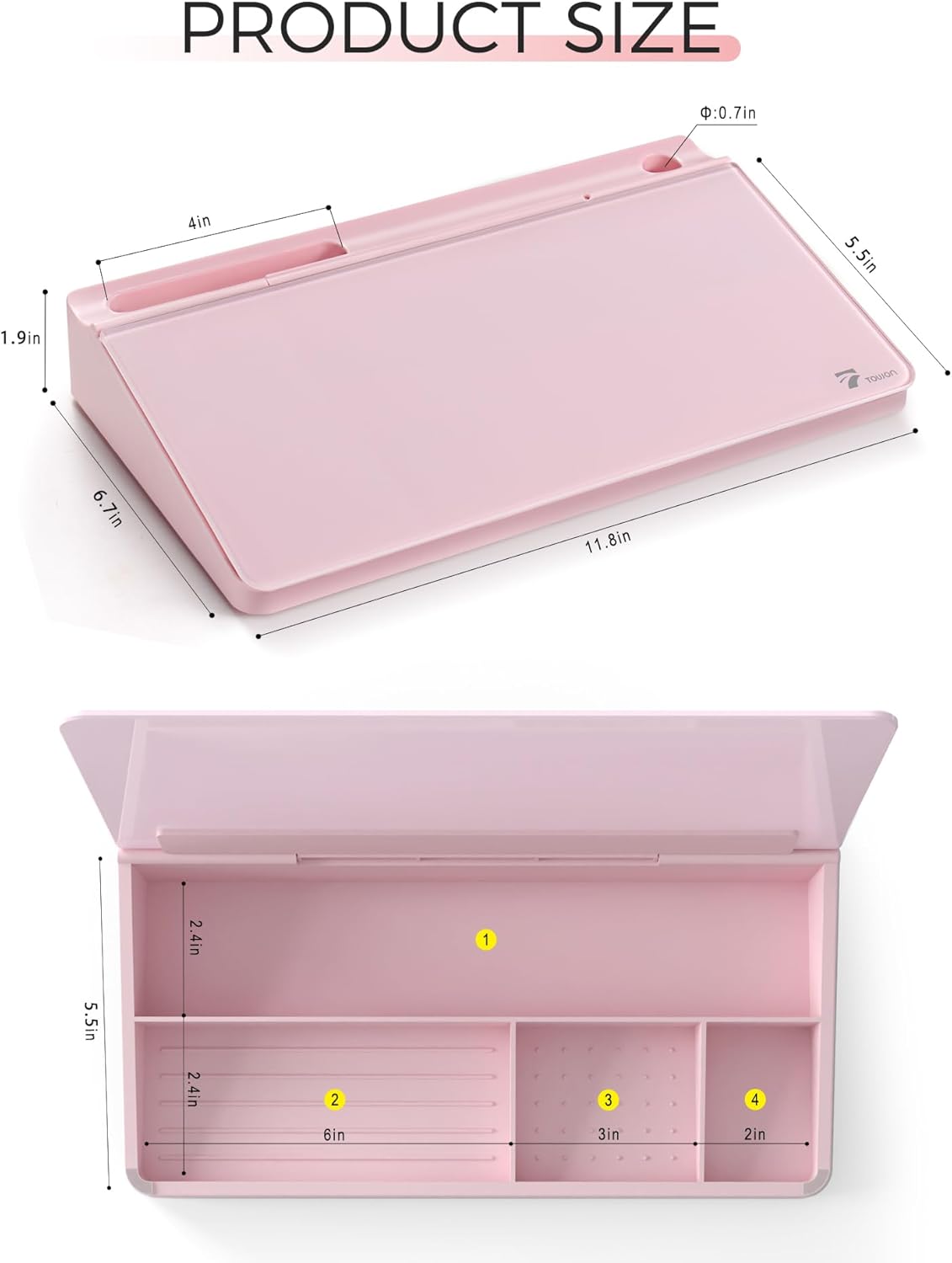 TOWON Small Compact Glass Desktop Whiteboard with Storage – 12 x 7 in Dry Erase Board for Desk, Home Office, School | Includes 5 Markers, Eraser & Holder | Space-Saving Organizer, Aesthetic Rose Gold