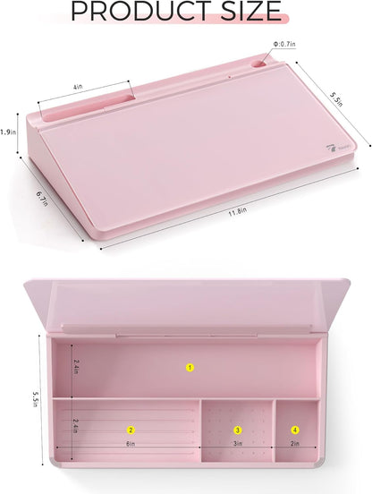 TOWON Small Compact Glass Desktop Whiteboard with Storage – 12 x 7 in Dry Erase Board for Desk, Home Office, School | Includes 5 Markers, Eraser & Holder | Space-Saving Organizer, Aesthetic Rose Gold