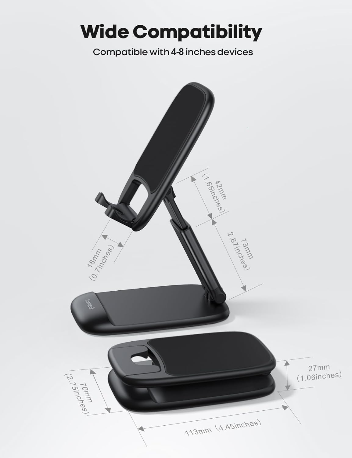 Lamicall Cell Phone Stand for Desk - [Height Adjustable] Foldable Mobile Phone Holder, Portable Stand for iPhone 17 16 15 14 13 12 11 Pro Max Plus Air, Galaxy S25, Office Gift, Telephone Accessories